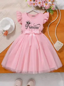 INCLUD Girls Typography Print Flutter Sleeve Fit & Flare Dress