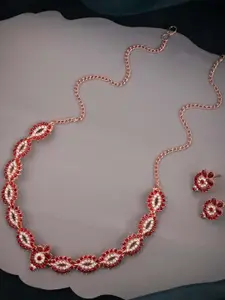 Anouk Maroon Rose Gold-Plated Brass Necklace & Earrings