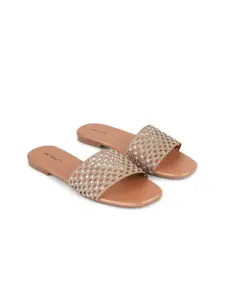MOSAC Women Woven Design Open Toe Flats With Western - Embellished