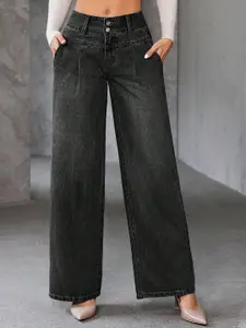 DressBerry Women Loose Wide Leg High-Rise Light Fade Acid Wash Stretchable Jeans