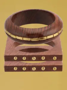 ATIBELLE Set Of 3 Gold-Plated Round Shaped Wooden Bangles