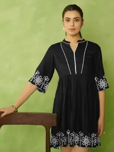 Anouk Women Floral Embroidered Fit & Flare Mini Dress