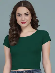 Dream Beauty Fashion Women Solid Short Sleeves Crop Top