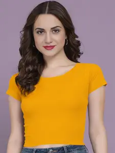 Dream Beauty Fashion Women Ribbed Round Neck Fitted Crop Top