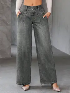 DressBerry Women Loose Wide Leg High-Rise Light Fade Stretchable Jeans