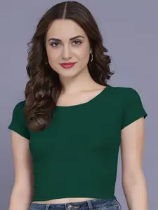 Dream Beauty Fashion Women Solid Round Neck Fitted Crop Top