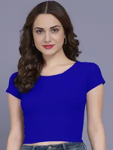 Dream Beauty Fashion Women Solid Round Neck Crop Top