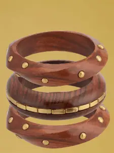 ATIBELLE Set Of 3 Gold-Plated Wooden Bangles