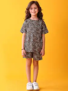 Anthrilo Girls Leopard Printed Pure Cotton T-shirt With Shorts