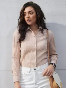 DressBerry Women Classic Fit Textured Spread Collar Casual Shirt