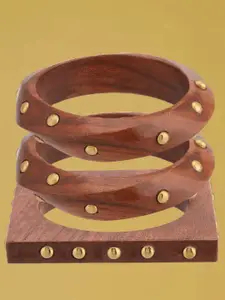 ATIBELLE Set Of 3 Gold-Plated Wooden Bangles