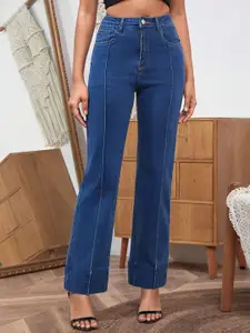 ADBUCKS Women Straight Fit High-Rise Slash Knee Stretchable Cotton Jeans