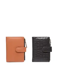 TnW Women Pack Of 2 Textured Two Fold Leather Wallet