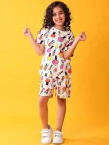 Anthrilo Girls Pure Cotton Make Up Play Time T-Shirt Short Set - White