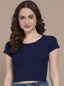 Dream Beauty Fashion Women Ribbed Round Neck Fitted Crop Top