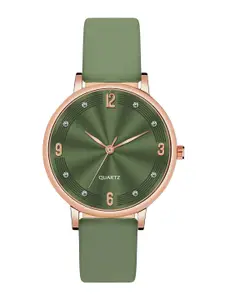 ON TIME OCTUS Women Brass Embellished Dial & Straps Analogue Watch OP-138 GREEN