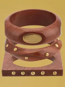 ATIBELLE Set Of 3 Gold-Plated Wooden Bangles