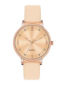 ON TIME OCTUS Women Embellished Dial & Straps Analogue Watch OP-137 BEIGE