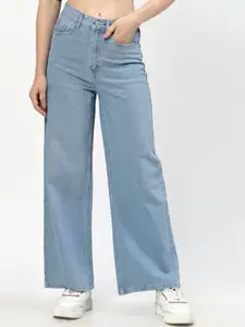 ADBUCKS Women Wide Leg High-Rise Stretchable Jeans