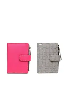 TnW Women Pack Of 2 Textured Two Fold Leather Wallet