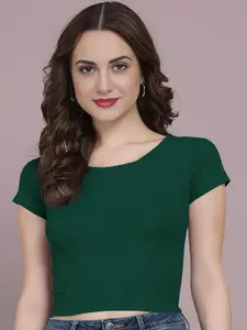 Dream Beauty Fashion Women Solid Round Neck Short Sleeves Crop Top