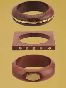ATIBELLE Set Of 3 Gold-Plated Wooden Bangles