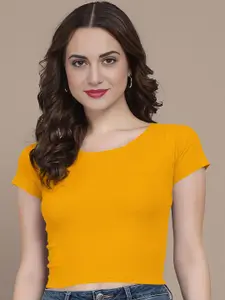 Dream Beauty Fashion Women Ribbed Round Neck Fitted Crop Top