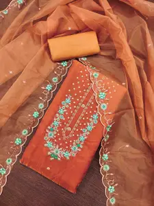 KIMISHA Floral Embroidered Thread Work Unstitched Dress Material