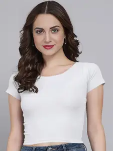 Dream Beauty Fashion Women Ribbed Round Neck Fitted Crop Top