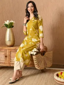 Anouk Rustic Floral Printed V-Neck Straight Kurta