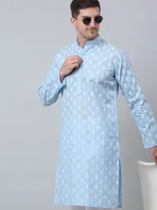 Jompers Floral Printed Mandarin Collar Cotton Straight Kurta