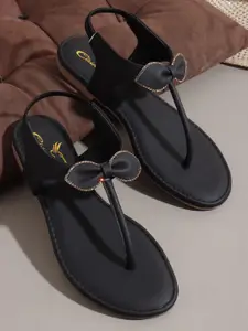 CHINRAAG Women Embellished Bow Detailed T-Strap Flats