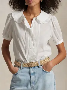 Polo Ralph Lauren Women Pure Cotton Voile Ruffle-Trim Blouse
