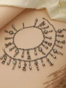 Sangria Set Of 2 Silver-Plated Artificial Stones and Beads Anklet