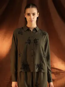 Kazo Women Solid Spread Collar Casual Shirt