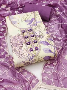 KIMISHA Floral Printed Beads And Stones Unstitched Dress Material