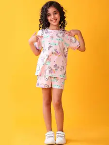 Anthrilo Girls Unicorn Printed T-shirt With Shorts