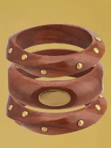 ATIBELLE Set Of 3 Gold-Plated Round Shaped Wooden Bangles