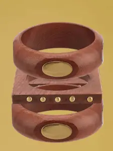 ATIBELLE Set Of 3 Gold-Plated Wooden Bangles