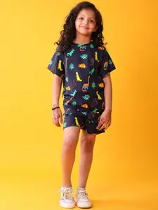 Anthrilo Girls Dinosaur Printed T-shirt With Shorts