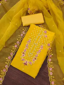 KIMISHA Floral Embroidered Thread Work Unstitched Dress Material