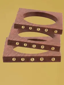 ATIBELLE Set Of 3 Gold-Plated Wooden Bangles
