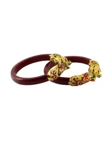 Vidhya Kangan Women Maroon Gold Toned Enamelled Kada Bangles