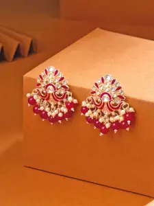 Yellow Chimes Gold Plated Kundan Studded Contemporary Drop Earrings