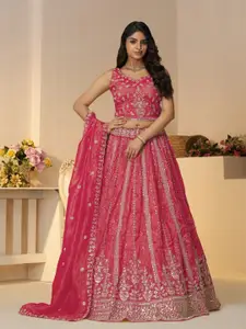 ODETTE Embroidered Thread Work Semi-Stitched Lehenga & Unstitched Blouse With Dupatta