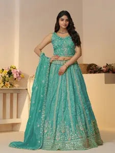 ODETTE Embellished Sequinned Semi-Stitched Lehenga & Unstitched Blouse With Dupatta