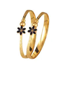 Vighnaharta Set Of 2 Gold Plated Stone-Studded & Beaded Bangles