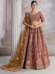 ODETTE Embroidered Thread Work Semi-Stitched Lehenga & Unstitched Blouse With Dupatta