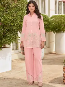 AUTUMN LANE Embroidered Pure Cotton Top With Trousers Co-Ords