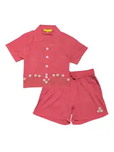 Gini and Jony Girls Floral Embroidered Shirt Collar Shirt With Short